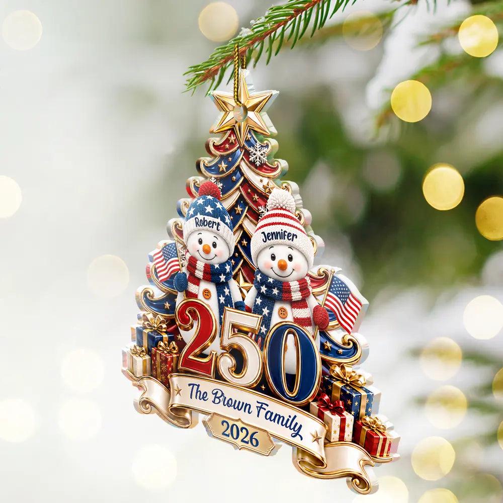 Personalized 250 Years Of Freedom Christmas Ornament, Snowman Custom Acrylic Keepsake