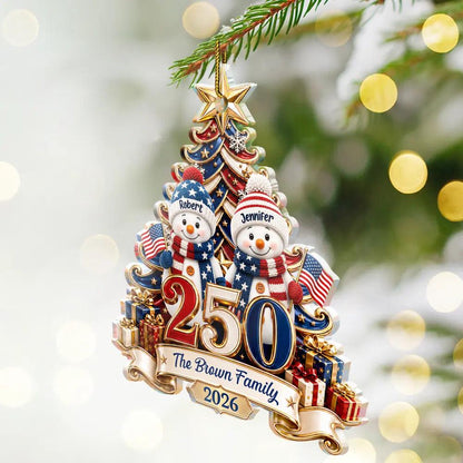 Personalized 250 Years Of Freedom Christmas Ornament, Snowman Custom Acrylic Keepsake