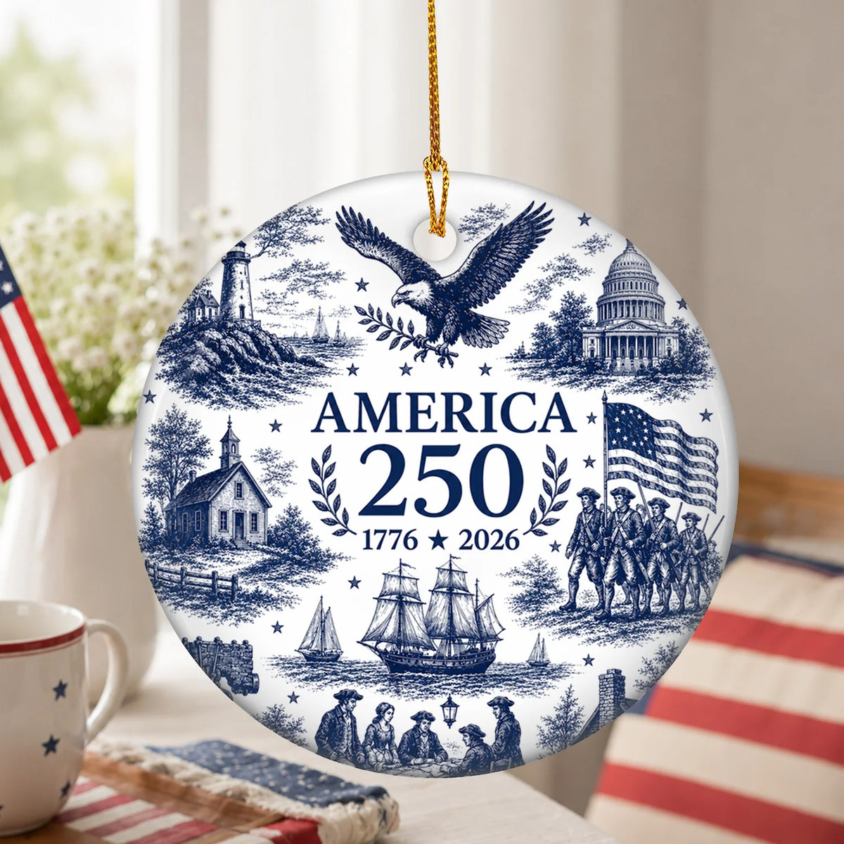 America 250th Anniversary Ornament, Liberty Bell Patriotic Flag Decor