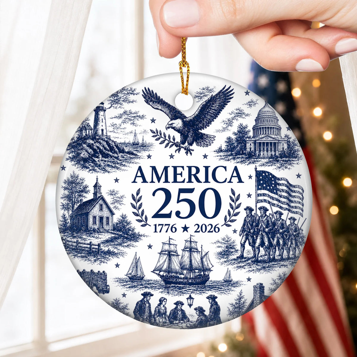 America 250th Anniversary Ornament, Liberty Bell Patriotic Flag Decor