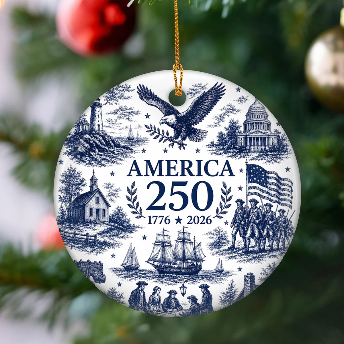 America 250th Anniversary Ornament, Liberty Bell Patriotic Flag Decor