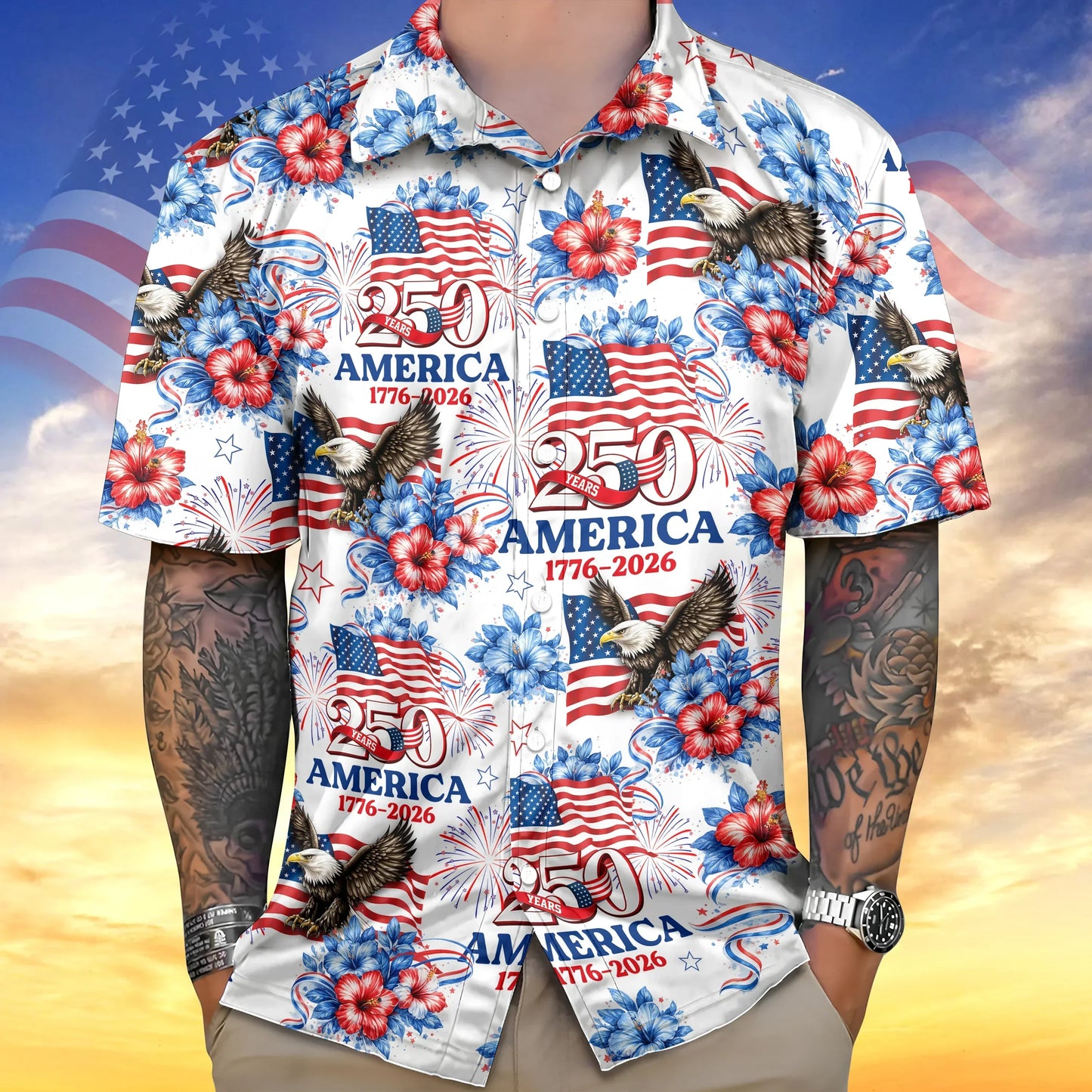 250 Years America 1776-2026 Patriotic Hawaiian Shirt