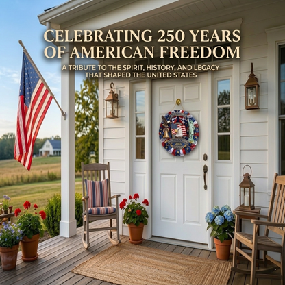 Personalized Patriotic Eagle Mesh Wreath – 250 Years 1776–2026 Family Name Sign