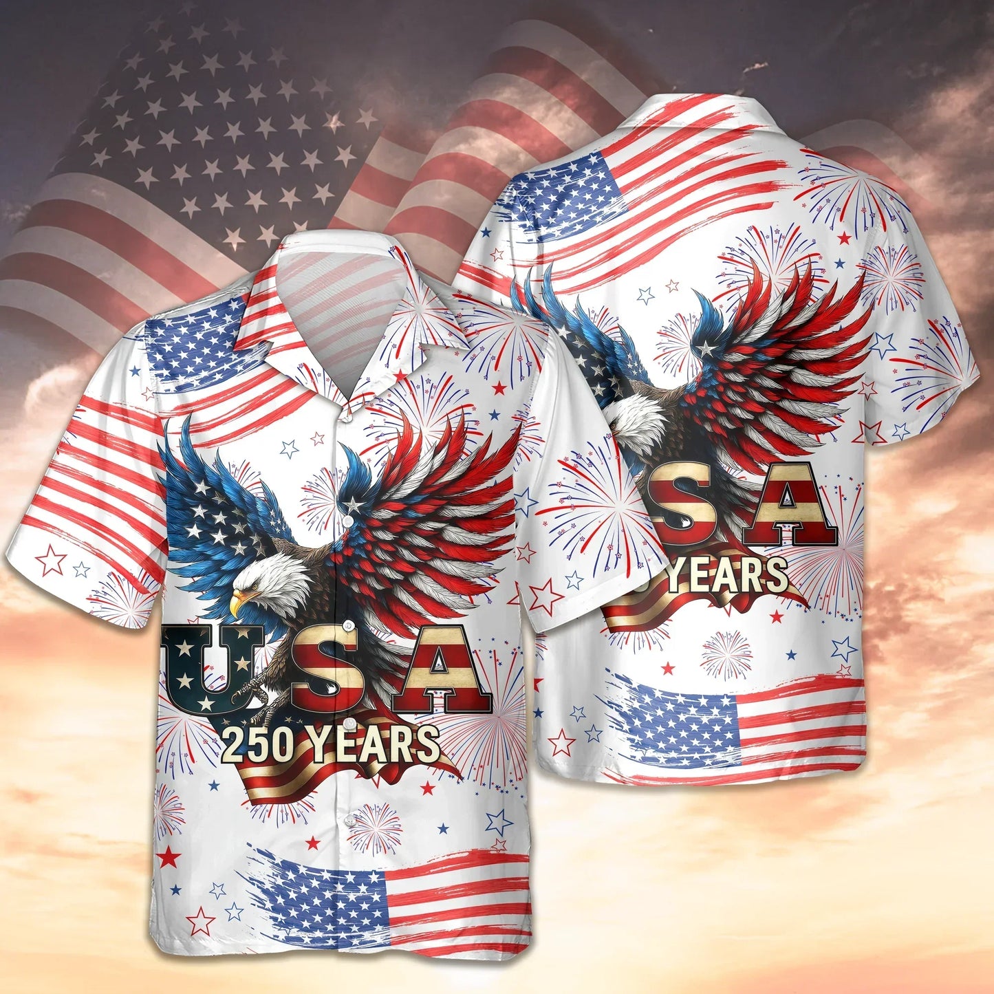 Patriotic Bald Eagle USA 250 Years Hawaiian Shirt