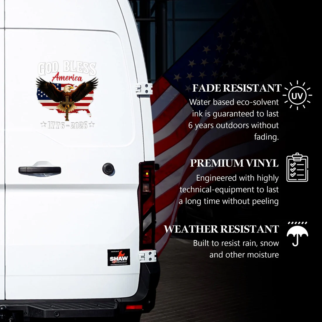 🔥 LIMITED TIME OFFER - God Bless America 250th Anniversary Christian Eagle UV DTF 3D Decal