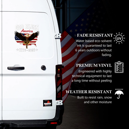 🔥 LIMITED TIME OFFER - God Bless America 250th Anniversary Christian Eagle UV DTF 3D Decal
