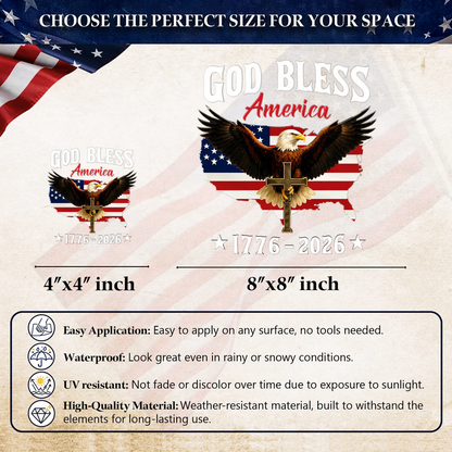 🔥 LIMITED TIME OFFER - God Bless America 250th Anniversary Christian Eagle UV DTF 3D Decal